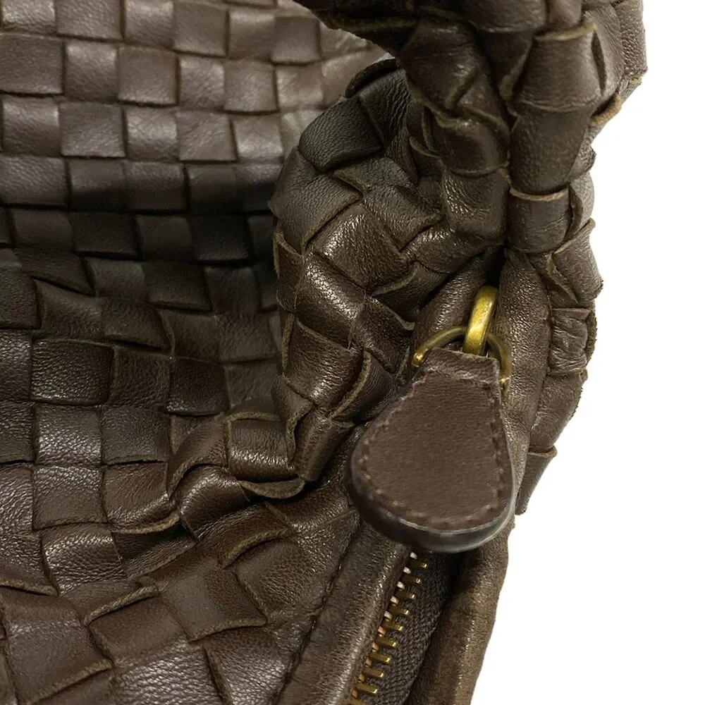 Bottega Veneta Medium Veneta bag Handbag 115653 Dark Brown Beige Leather Canvas